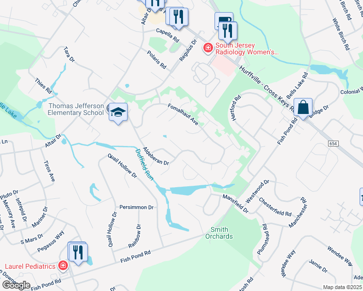 map of restaurants, bars, coffee shops, grocery stores, and more near 6 Galaxy Court in Washington Township