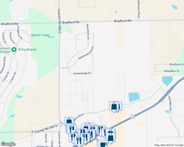map of restaurants, bars, coffee shops, grocery stores, and more near 9317 Amberleigh Drive in Plainfield