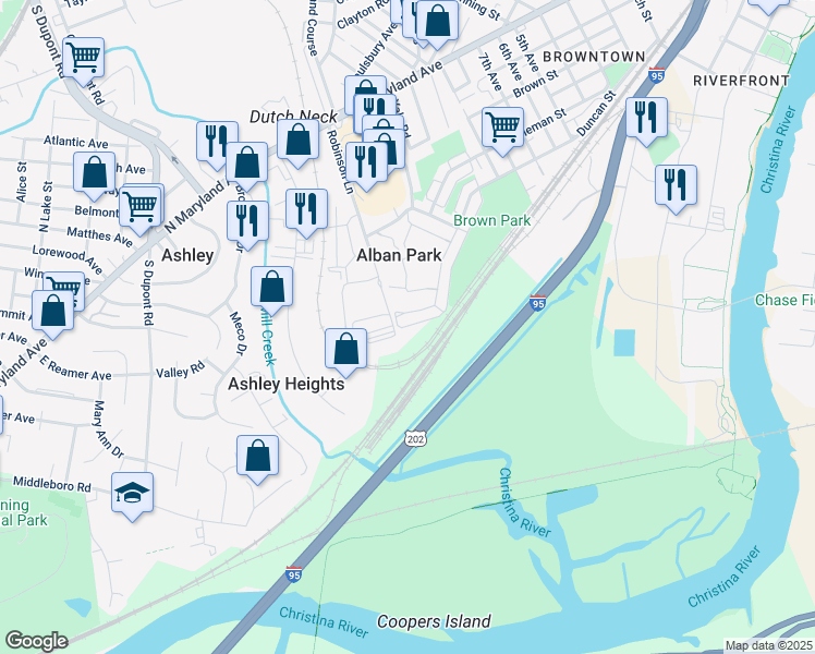 map of restaurants, bars, coffee shops, grocery stores, and more near 633 Homestead Road in Wilmington