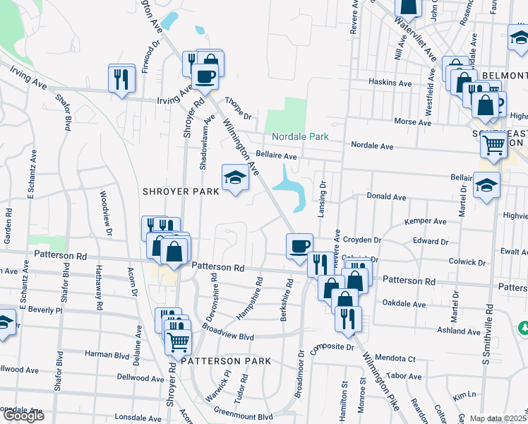 map of restaurants, bars, coffee shops, grocery stores, and more near 1003 Wilmington Avenue in Dayton