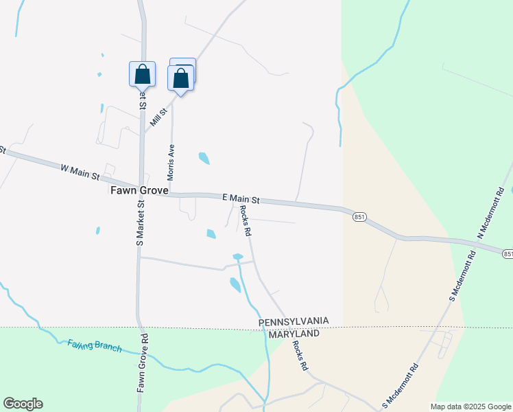 map of restaurants, bars, coffee shops, grocery stores, and more near 208 East Main Street in Fawn Grove