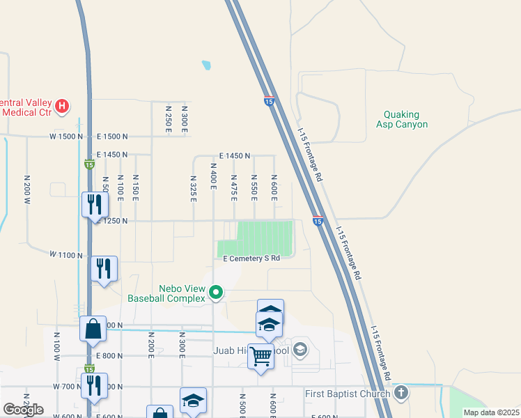 map of restaurants, bars, coffee shops, grocery stores, and more near 1299 North 600 East in Nephi