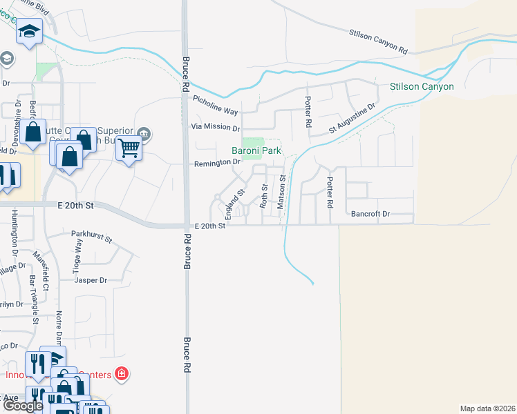 map of restaurants, bars, coffee shops, grocery stores, and more near 1788 Roth Street in Chico
