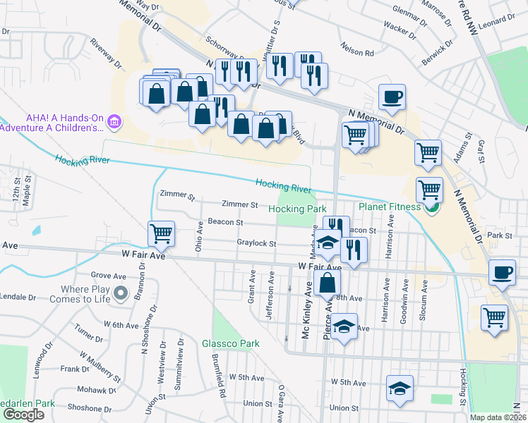 map of restaurants, bars, coffee shops, grocery stores, and more near 1509 Zimmer Street in Lancaster