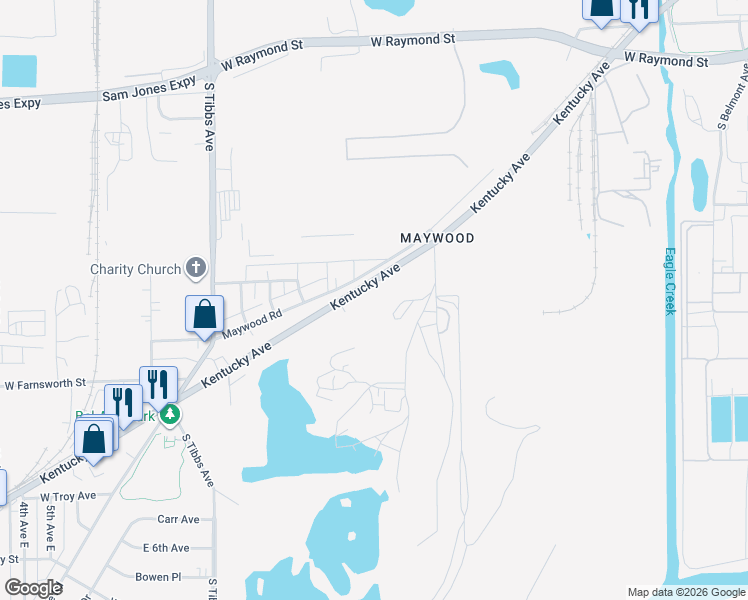 map of restaurants, bars, coffee shops, grocery stores, and more near 2675 Kentucky Ave in Indianapolis