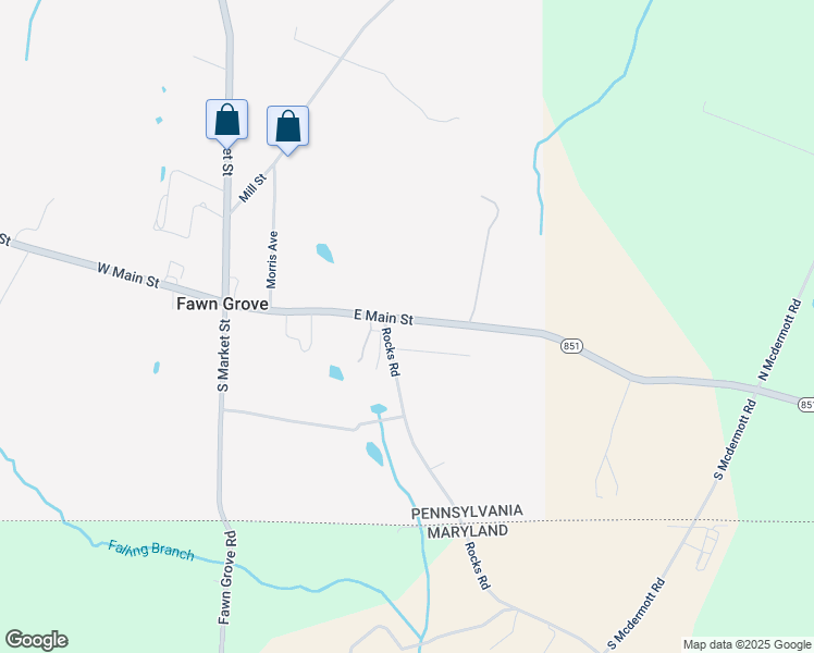 map of restaurants, bars, coffee shops, grocery stores, and more near 208 East Main Street in Fawn Grove