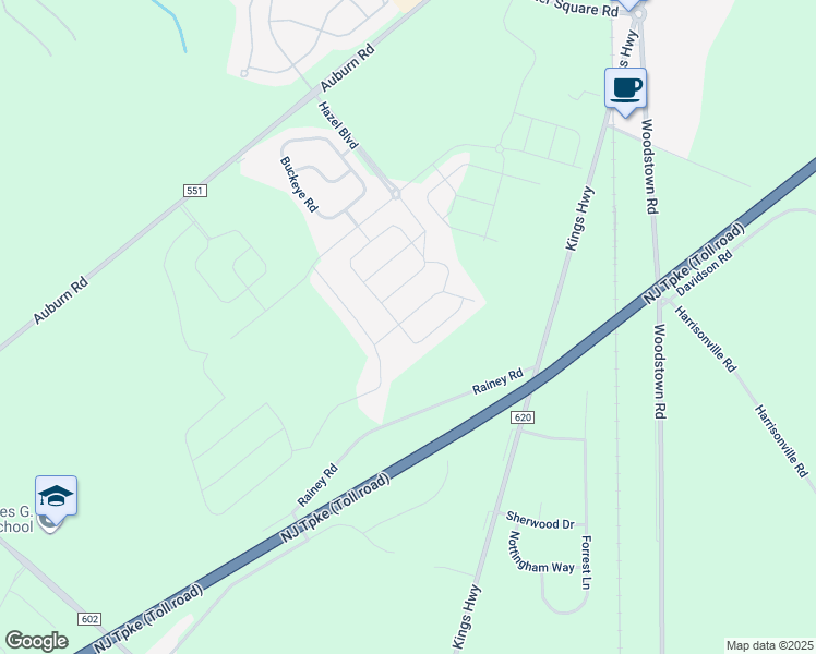 map of restaurants, bars, coffee shops, grocery stores, and more near 2 Sweetgum Street in Woolwich Township