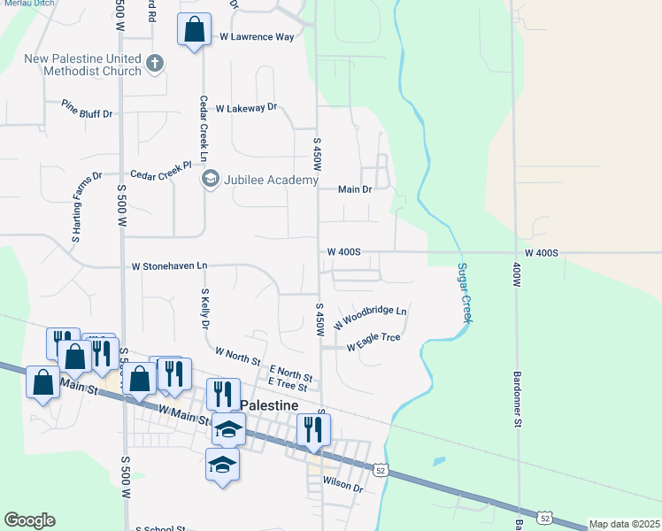 map of restaurants, bars, coffee shops, grocery stores, and more near 4494 West Preserve Pass in New Palestine