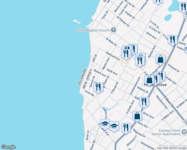 map of restaurants, bars, coffee shops, grocery stores, and more near 8 Spruce Street in Penns Grove