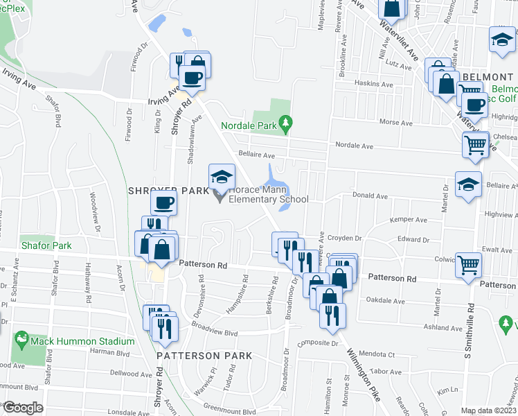 map of restaurants, bars, coffee shops, grocery stores, and more near 1019 Wilmington Avenue in Dayton