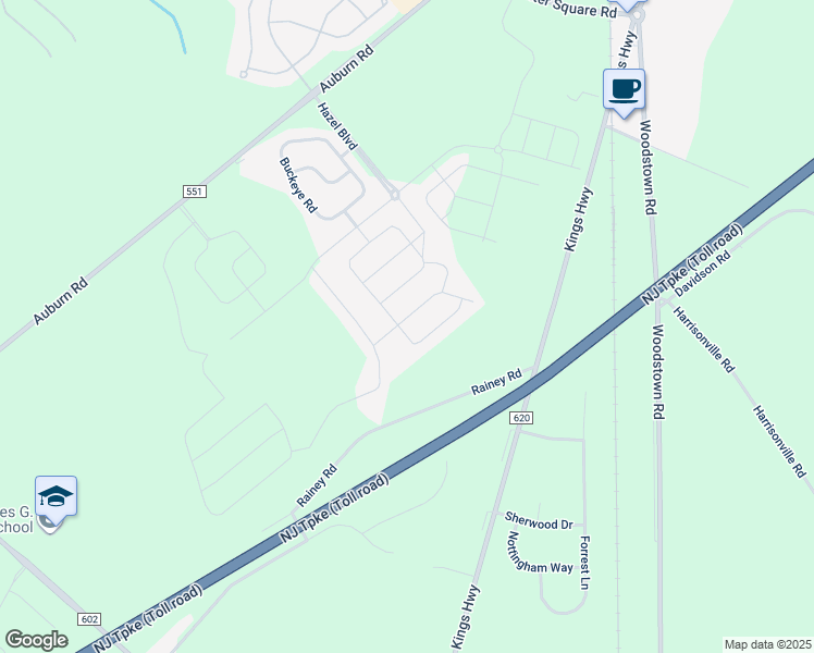 map of restaurants, bars, coffee shops, grocery stores, and more near 2 Sweetgum Street in Woolwich Township