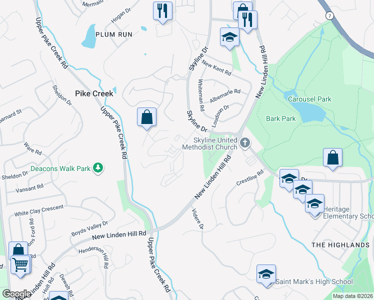 map of restaurants, bars, coffee shops, grocery stores, and more near 5501 Limeric Circle in Wilmington