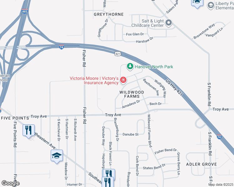 map of restaurants, bars, coffee shops, grocery stores, and more near 2862 Wolfgang Drive in Indianapolis