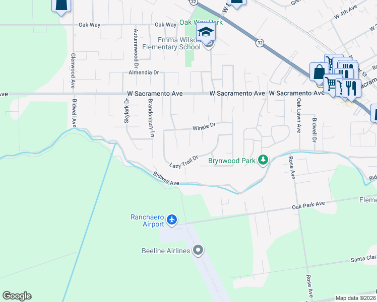 map of restaurants, bars, coffee shops, grocery stores, and more near 757 Hillgrove Court in Chico