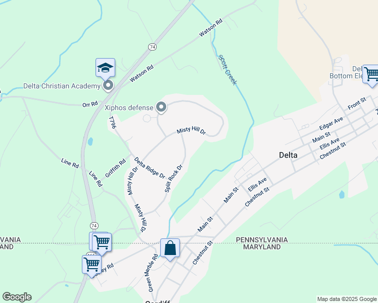 map of restaurants, bars, coffee shops, grocery stores, and more near 194 Split Rock Drive in Delta