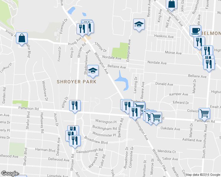 map of restaurants, bars, coffee shops, grocery stores, and more near 1003 Wilmington Avenue in Dayton