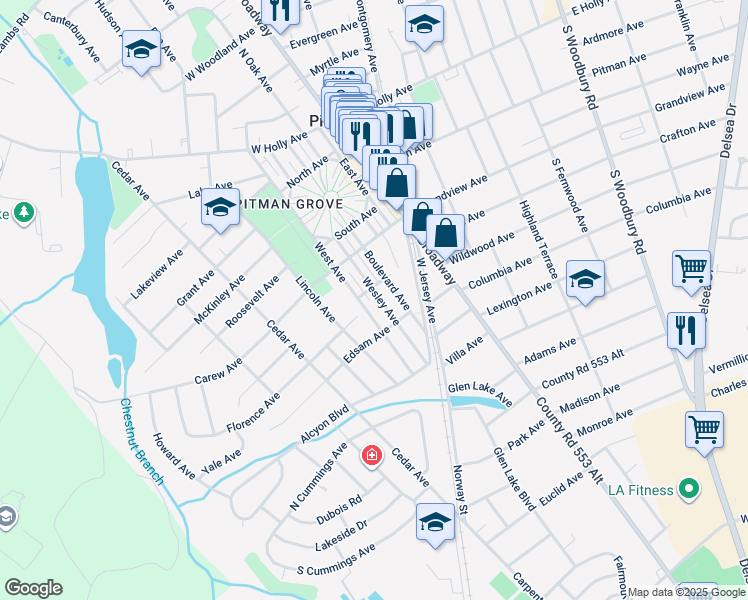 map of restaurants, bars, coffee shops, grocery stores, and more near 416 Wesley Avenue in Pitman