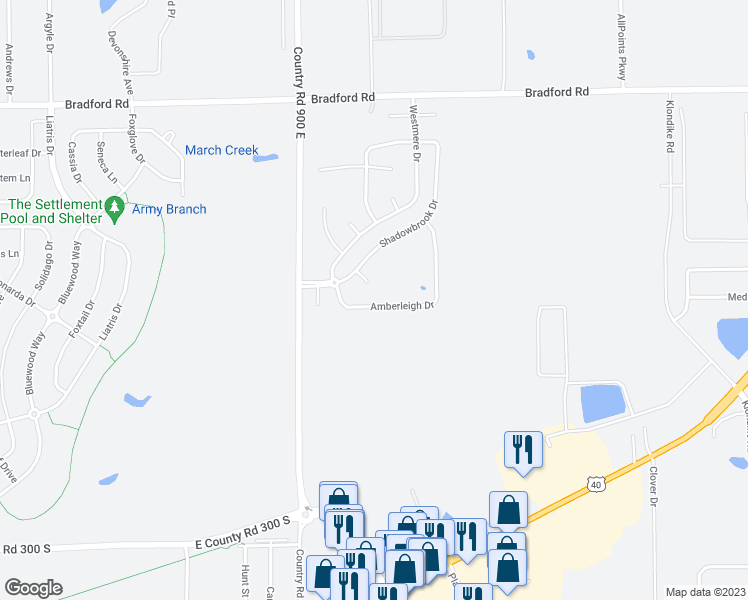 map of restaurants, bars, coffee shops, grocery stores, and more near 9190 Amberleigh Drive in Plainfield