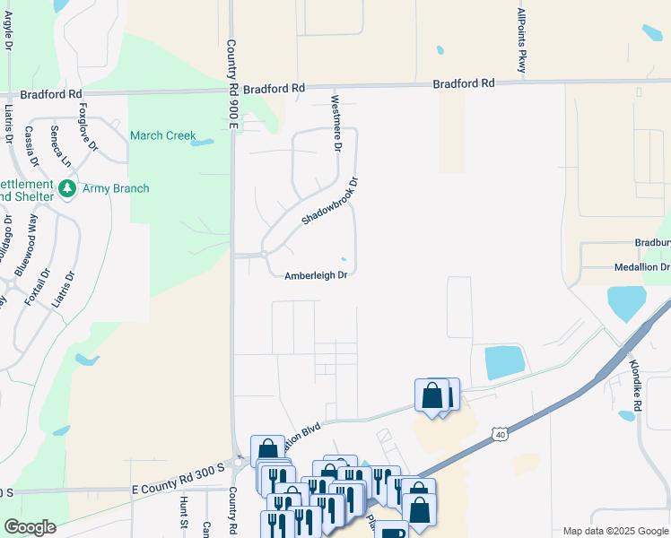 map of restaurants, bars, coffee shops, grocery stores, and more near 9280 Amberleigh Drive in Plainfield