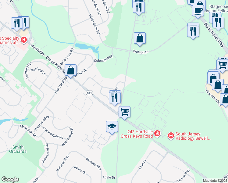 map of restaurants, bars, coffee shops, grocery stores, and more near 37 Scotch Drive in Washington Township