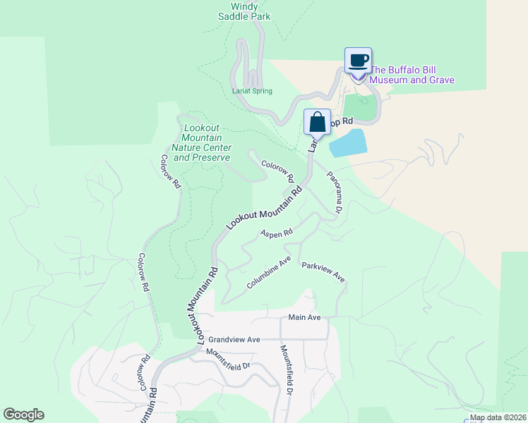 map of restaurants, bars, coffee shops, grocery stores, and more near 727 Lookout Mountain Road in Golden