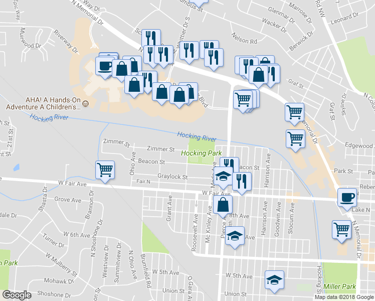 map of restaurants, bars, coffee shops, grocery stores, and more near 1400 Zimmer Street in Lancaster