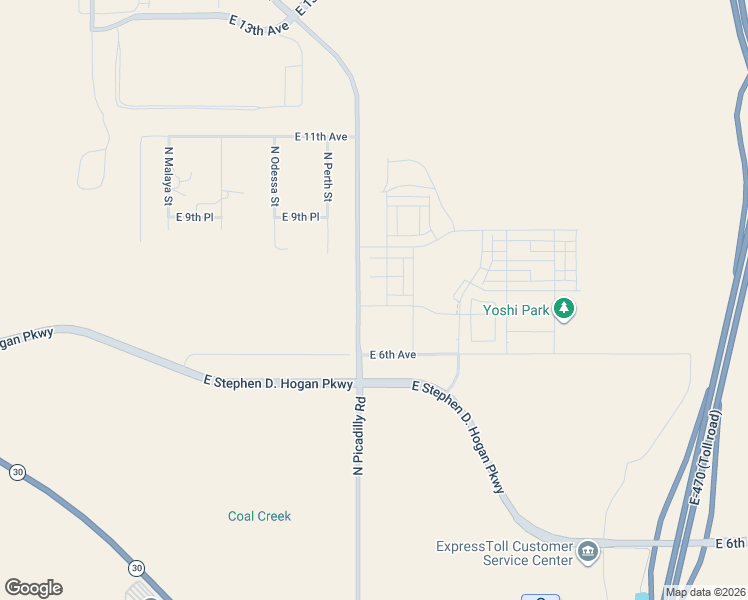 map of restaurants, bars, coffee shops, grocery stores, and more near 21761 East 7th Avenue in Aurora