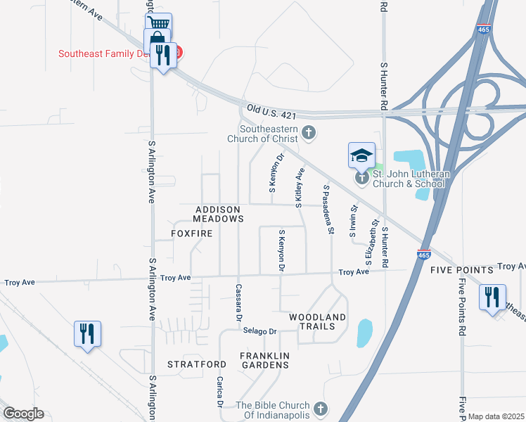 map of restaurants, bars, coffee shops, grocery stores, and more near 6339 Mc Dougal Street in Indianapolis