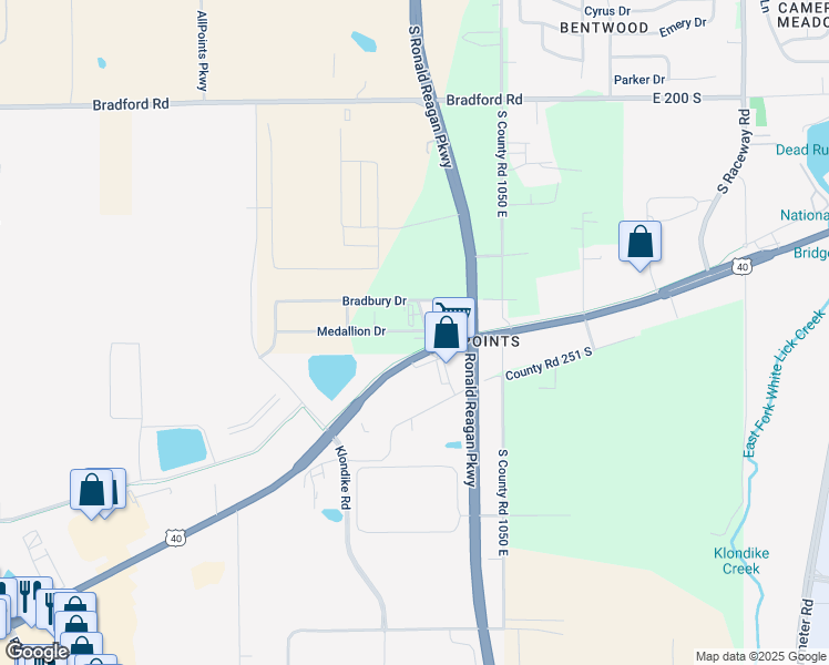 map of restaurants, bars, coffee shops, grocery stores, and more near 10290 Medallion Drive in Indianapolis