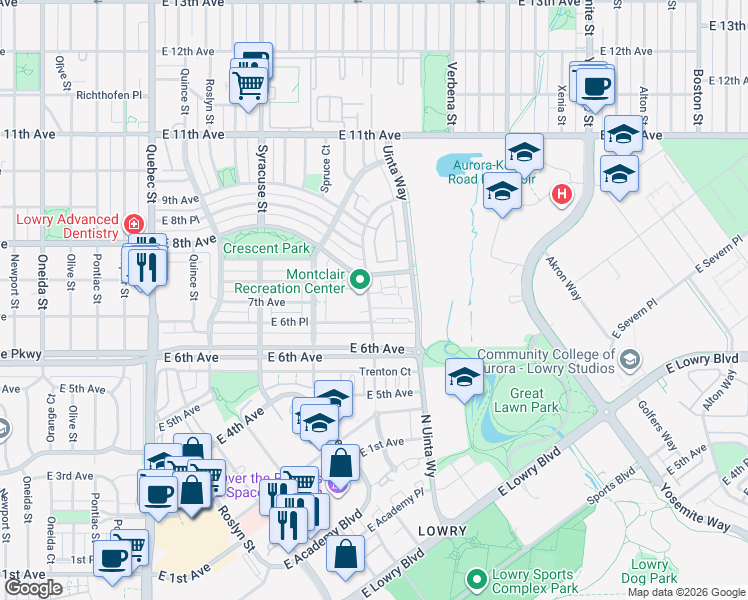 map of restaurants, bars, coffee shops, grocery stores, and more near 8200 East 8th Avenue in Denver