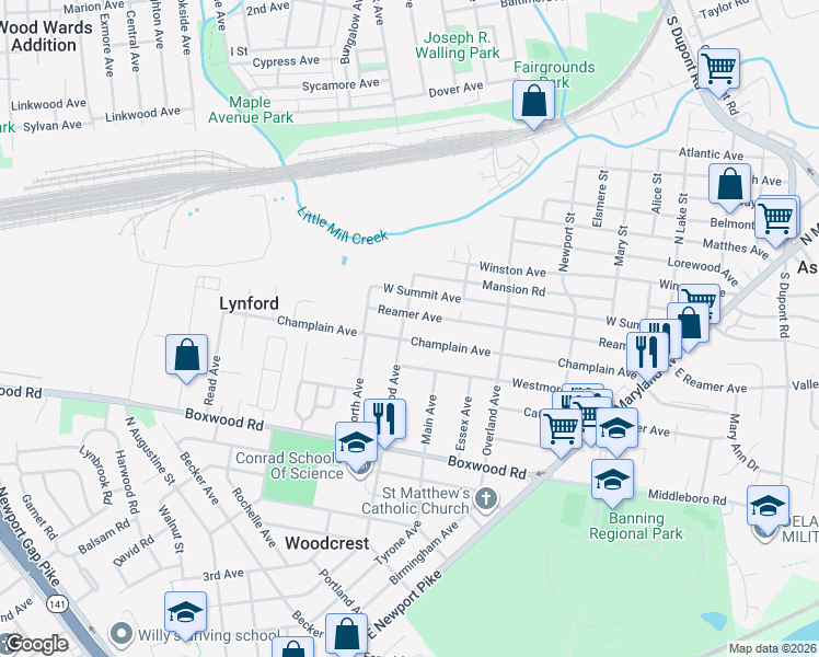 map of restaurants, bars, coffee shops, grocery stores, and more near 232 Reamer Avenue in Wilmington
