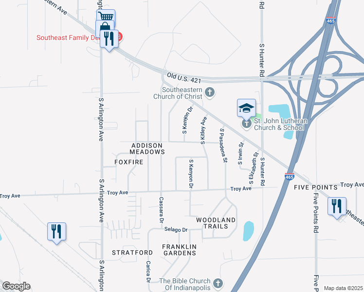 map of restaurants, bars, coffee shops, grocery stores, and more near 6339 Mc Dougal Street in Indianapolis