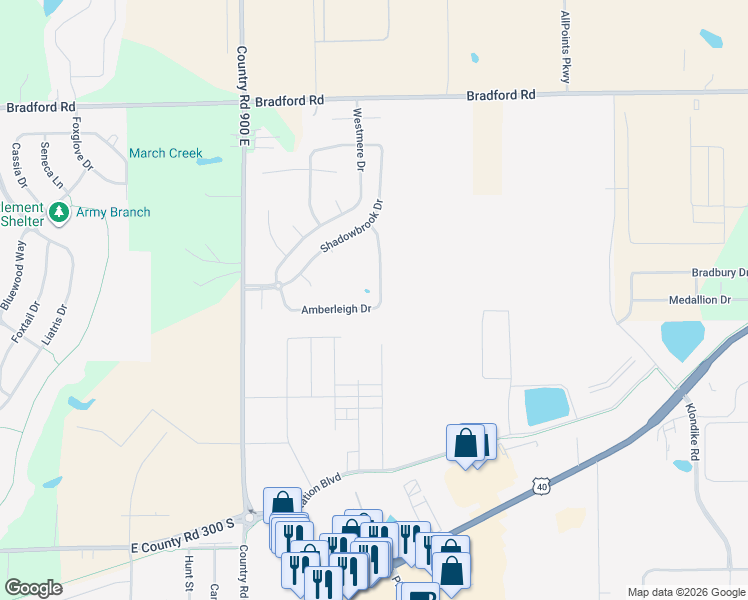map of restaurants, bars, coffee shops, grocery stores, and more near 2440 Amberleigh Drive in Plainfield