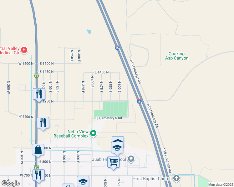 map of restaurants, bars, coffee shops, grocery stores, and more near 1299 N 600 E in Nephi