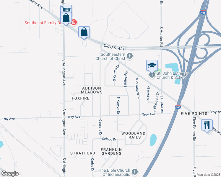 map of restaurants, bars, coffee shops, grocery stores, and more near 6339 Mc Dougal Street in Indianapolis