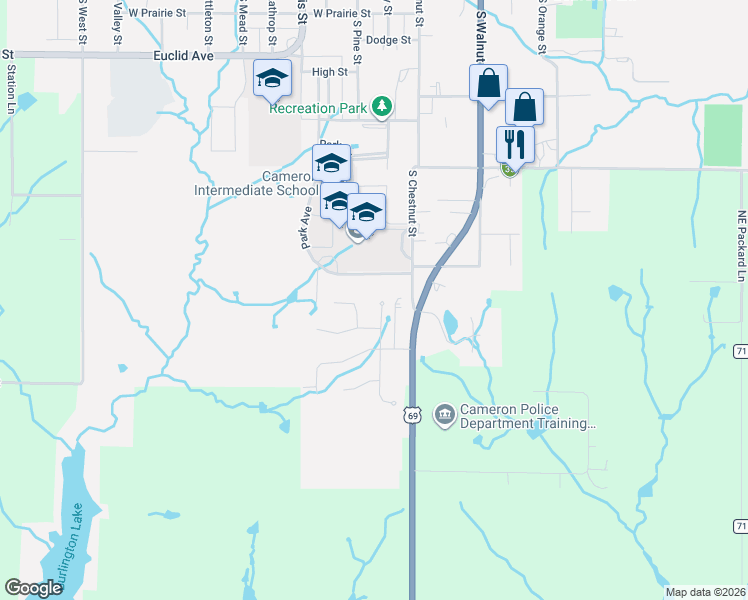 map of restaurants, bars, coffee shops, grocery stores, and more near 1202 Talon Drive in Cameron