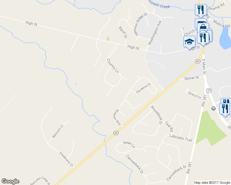 map of restaurants, bars, coffee shops, grocery stores, and more near 101 Hickory Court in Gloucester County