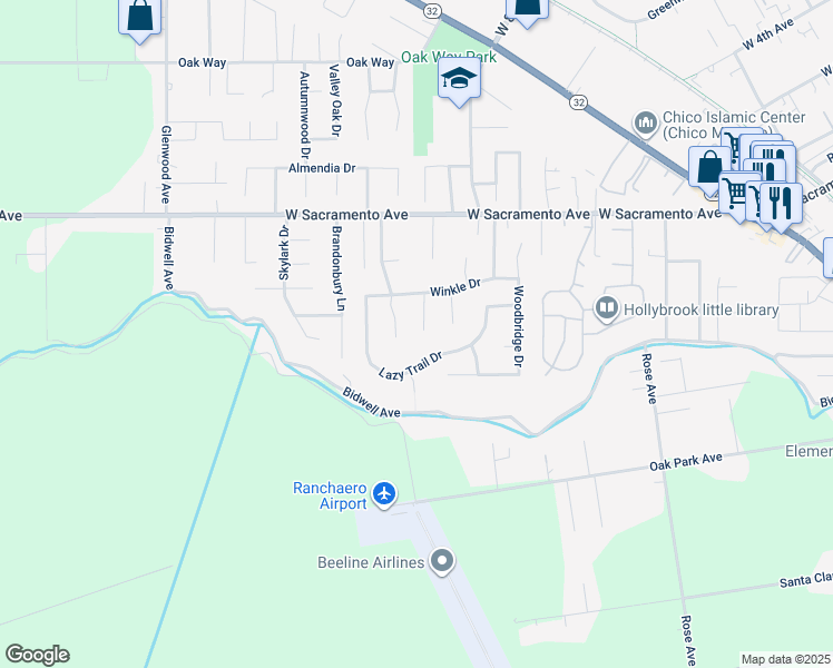 map of restaurants, bars, coffee shops, grocery stores, and more near 757 Hillgrove Court in Chico