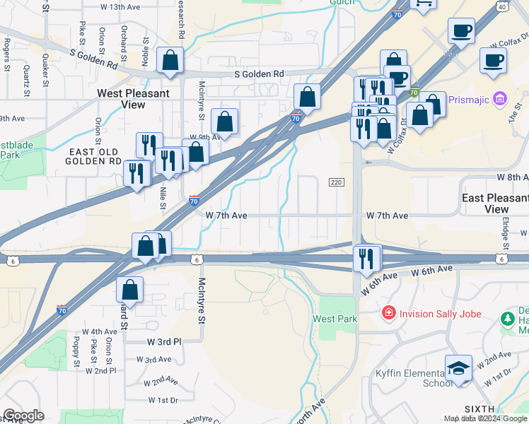 map of restaurants, bars, coffee shops, grocery stores, and more near 15275 West 7th Avenue in Golden