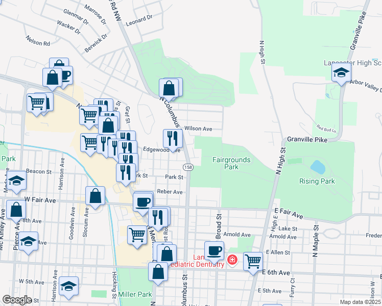 map of restaurants, bars, coffee shops, grocery stores, and more near 191 Davis Street in Lancaster
