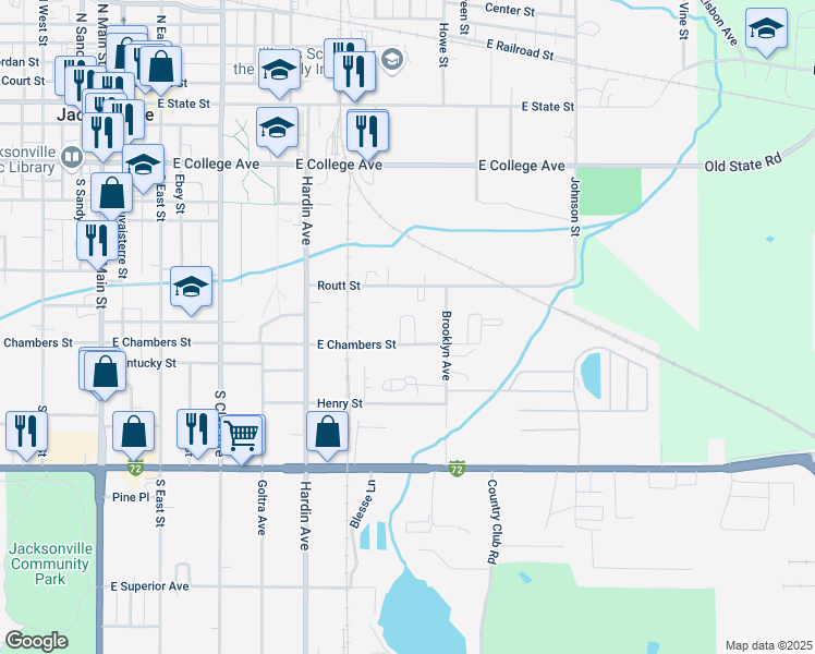 map of restaurants, bars, coffee shops, grocery stores, and more near 700-744 E Chambers St in Jacksonville