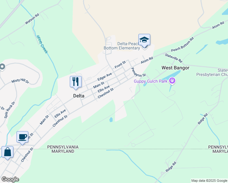 map of restaurants, bars, coffee shops, grocery stores, and more near 800 Chestnut Street in Delta