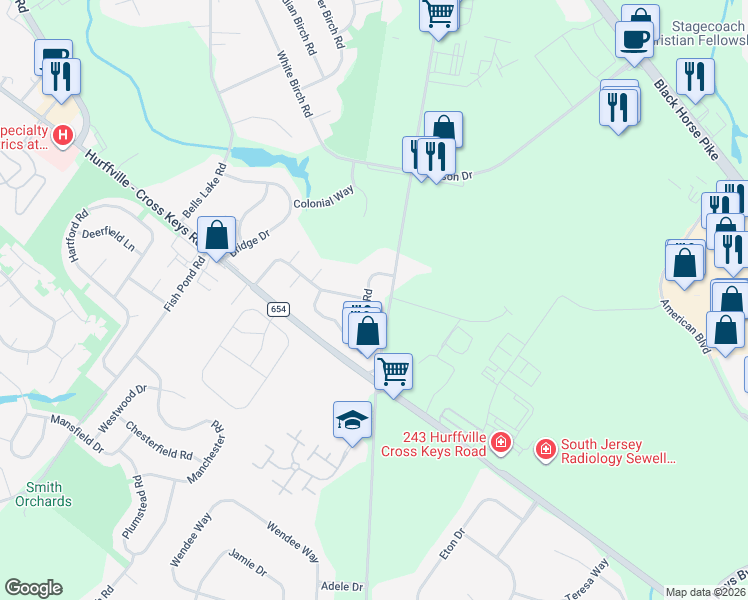 map of restaurants, bars, coffee shops, grocery stores, and more near 37 Scotch Drive in Washington Township