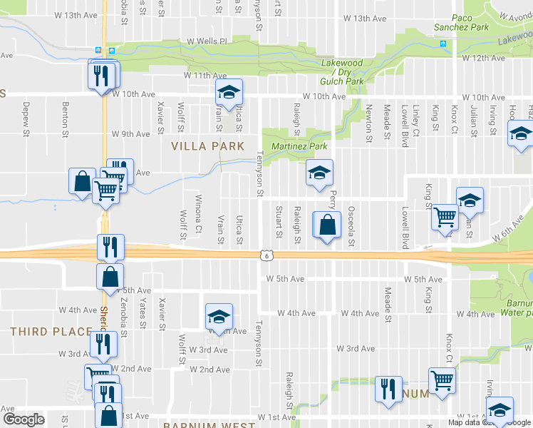 map of restaurants, bars, coffee shops, grocery stores, and more near 648 Tennyson Street in Denver