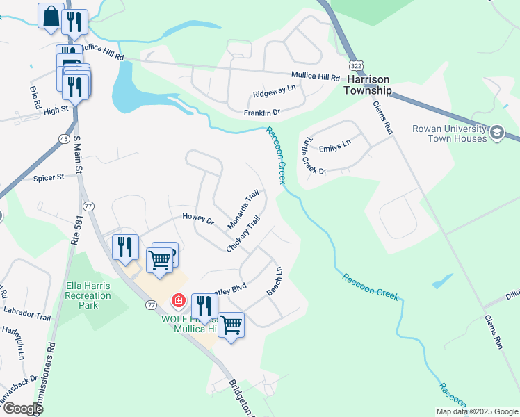 map of restaurants, bars, coffee shops, grocery stores, and more near 761 Chickory Trail in Harrison Township