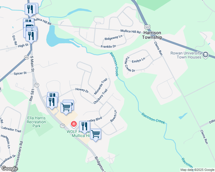 map of restaurants, bars, coffee shops, grocery stores, and more near 761 Chickory Trail in Harrison Township