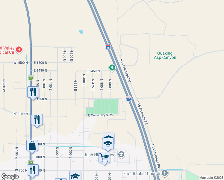 map of restaurants, bars, coffee shops, grocery stores, and more near 1308 North 600 East in Nephi
