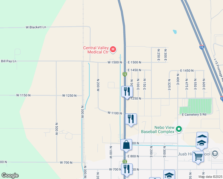 map of restaurants, bars, coffee shops, grocery stores, and more near 99 1320 North in Nephi