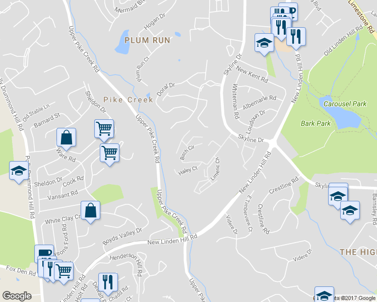 map of restaurants, bars, coffee shops, grocery stores, and more near 4609 Birch Circle in Wilmington
