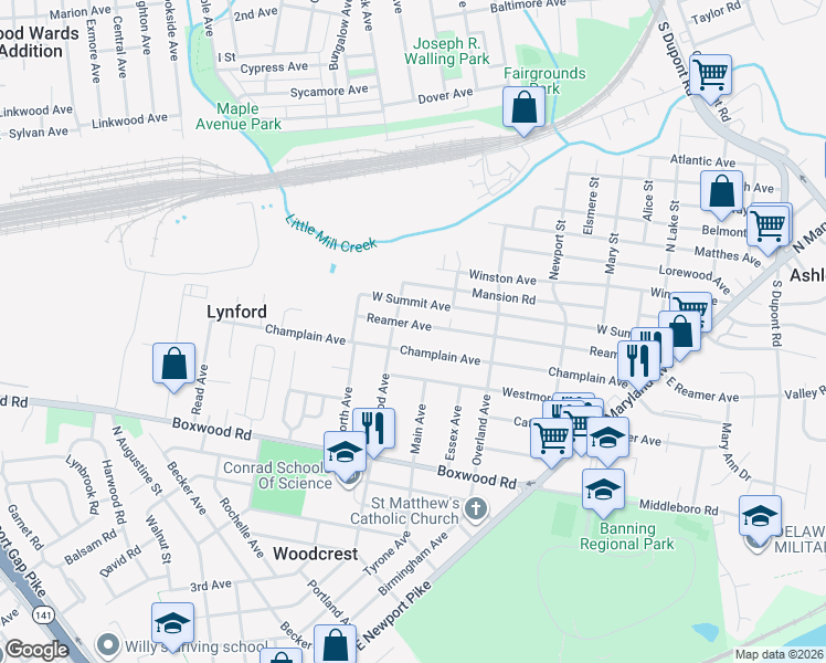 map of restaurants, bars, coffee shops, grocery stores, and more near 232 Reamer Avenue in Wilmington